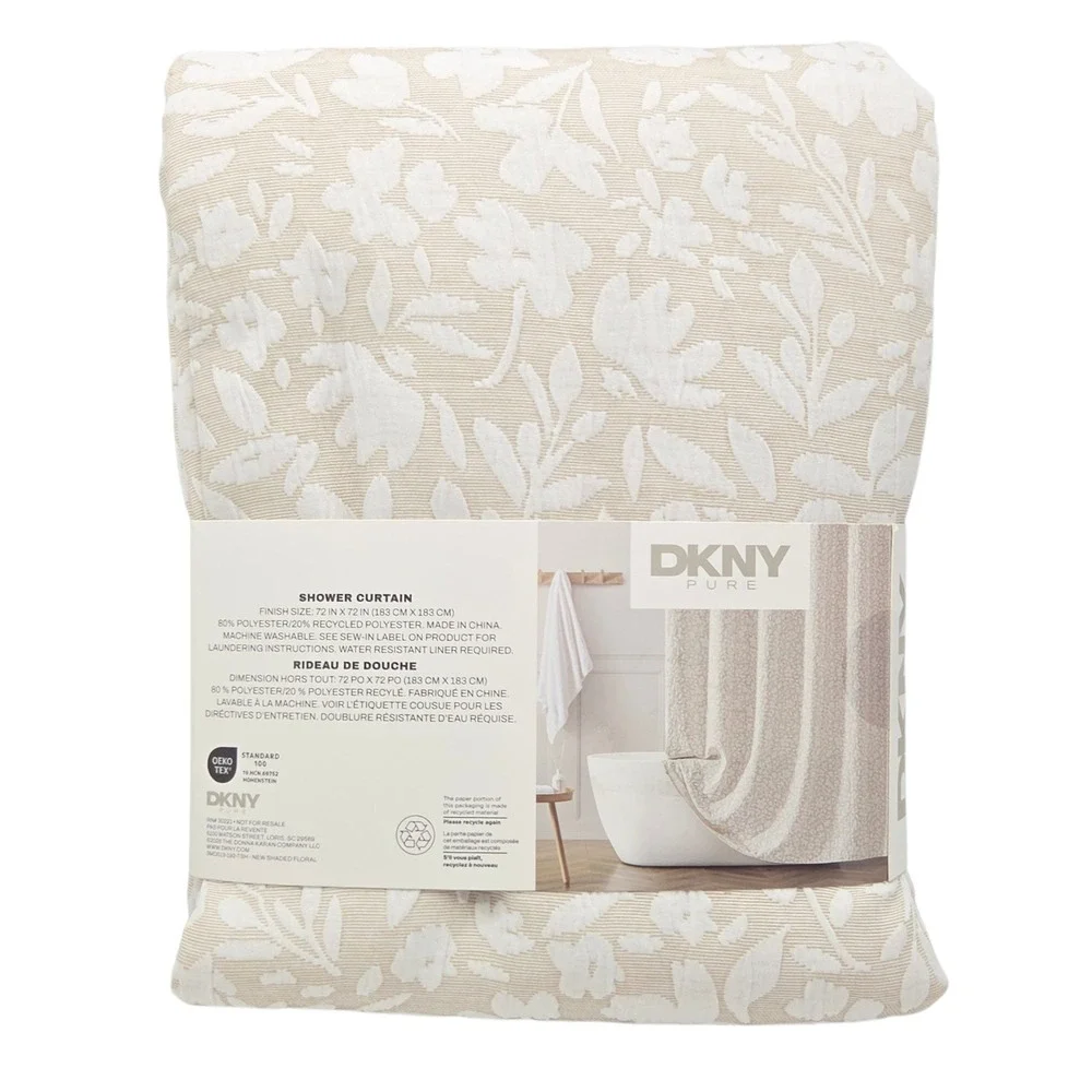 DKNY Pure New Shaded Floral Shower Curtain 72x72 Jacquard Beige and Off White